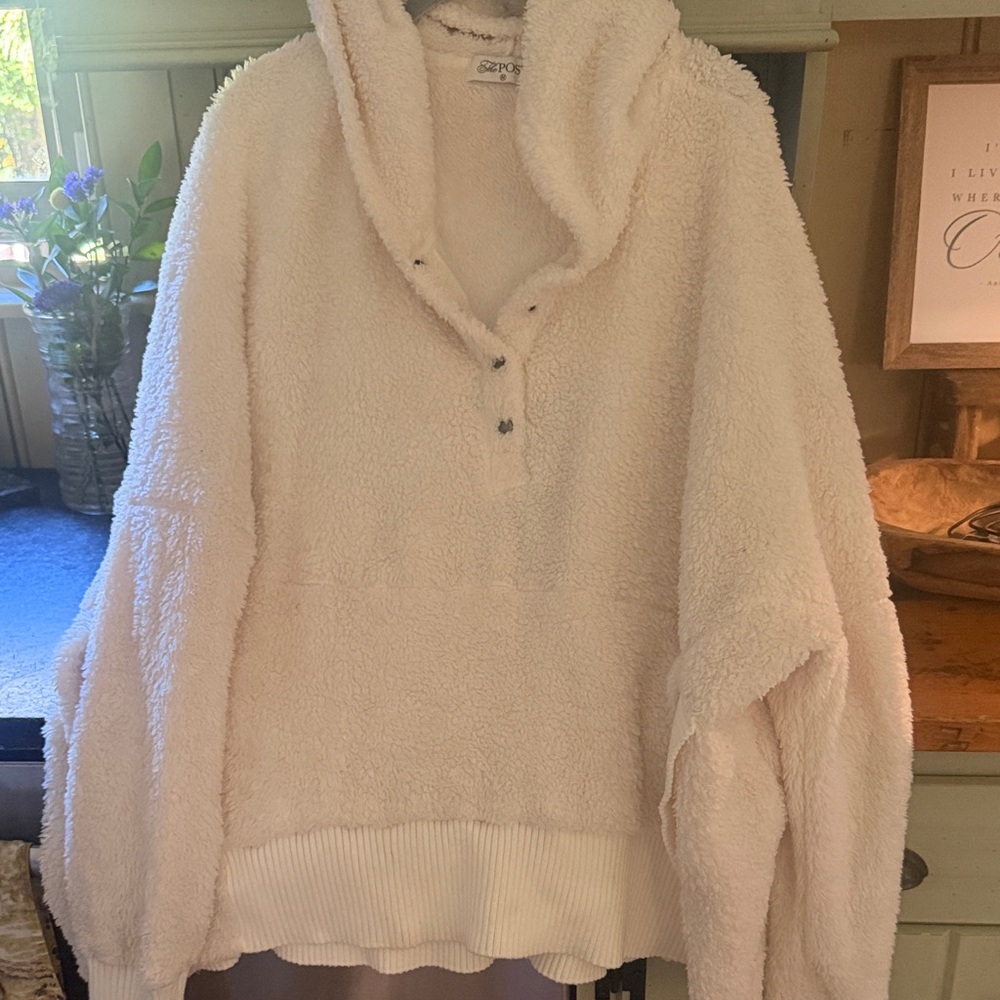 Cream Sherpa Hoodie Sweater - Cream